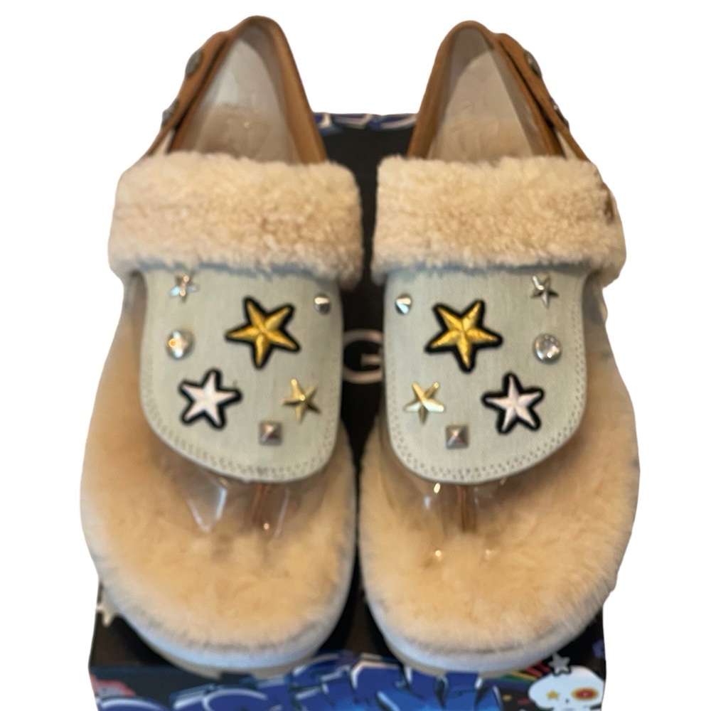 NEW UGG Fuzzy Star Embellished Denim Sandals ~ Size 10